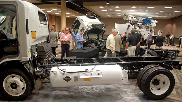 Isuzu promoted its CNGfueled trucks as part of its Truck Product Conference display The company offers fuel prep packages to enable its NPR and NPRHD models to run on CNG or propane
