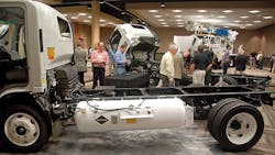 Isuzu promoted its CNGfueled trucks as part of its Truck Product Conference display The company offers fuel prep packages to enable its NPR and NPRHD models to run on CNG or propane Isuzu promoted its CNGfueled trucks as part of its Truck Product Conference display The company offers fuel prep packages to enable its NPR and NPRHD models to run on CNG or propane