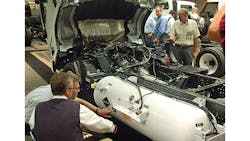 Isuzu promoted the variety of engine choices available on its chassis including this propane fueled NPR HD Isuzu promoted the variety of engine choices available on its chassis including this propane fueled NPR HD