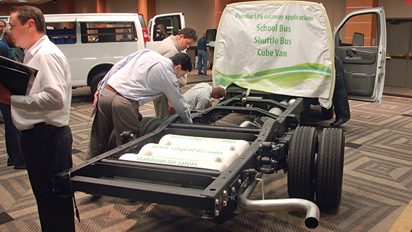 The propanepowered cutaway is one of several alternative fueled vehicles that GM had on display