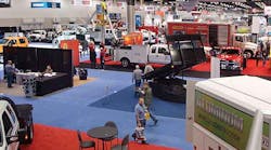 Commercial vans were everywhere at the 2015 Work Truck Show. Sortimo lined up some of the vehicles that it can equip. From foreground to background: Ram ProMaster City, Chevrolet City Express, Mercedes Metris, and Ford Transit.