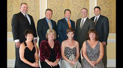 Directors for the coming year include, standing: Perry Lubbers, Trail King Industries; Ken Nash, Ferree Trailers; Tracey Maynor, VT Specialized Vehicles Corp; Dick Giromini, Wabash National; and Dan Giles, Fontaine Trailer Company. Shown with them are Dawn Lubbers, Diane Nash, Jamie Maynor, and Hilda Giromini.