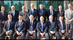 TTMA associate members provided updates on new trailer products and services during the TTMA convention Pictured just prior to delivering their presentations are front row Joe Langemeier AZZ Galvanizing Services Randy Flanagan SAF Holland Rick Rickman Ridewell Corporation Darrell Thompson SAF Holland John Millsap Ridewell Suspensions and Nick Grandominico Ridge CorporationBack row Greg Nelson Accuride Corporation Eric Thorstensen Grote Industries Tom Cunningham Forgitron Technologies Tim Duke Steel of West TTMA associate members provided updates on new trailer products and services during the TTMA convention Pictured just prior to delivering their presentations are front row Joe Langemeier AZZ Galvanizing Services Randy Flanagan SAF Holland Rick Rickman Ridewell Corporation Darrell Thompson SAF Holland John Millsap Ridewell Suspensions and Nick Grandominico Ridge CorporationBack row Greg Nelson Accuride Corporation Eric Thorstensen Grote Industries Tom Cunningham Forgitron Technologies Tim Duke Steel of West