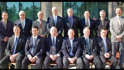 TTMA associate members provided updates on new trailer products and services during the TTMA convention Pictured just prior to delivering their presentations are front row Joe Langemeier AZZ Galvanizing Services Randy Flanagan SAF Holland Rick Rickman Ridewell Corporation Darrell Thompson SAF Holland John Millsap Ridewell Suspensions and Nick Grandominico Ridge CorporationBack row Greg Nelson Accuride Corporation Eric Thorstensen Grote Industries Tom Cunningham Forgitron Technologies Tim Duke Steel of West TTMA associate members provided updates on new trailer products and services during the TTMA convention Pictured just prior to delivering their presentations are front row Joe Langemeier AZZ Galvanizing Services Randy Flanagan SAF Holland Rick Rickman Ridewell Corporation Darrell Thompson SAF Holland John Millsap Ridewell Suspensions and Nick Grandominico Ridge CorporationBack row Greg Nelson Accuride Corporation Eric Thorstensen Grote Industries Tom Cunningham Forgitron Technologies Tim Duke Steel of West