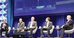 Discussing the importance of technology in manufacturing are, from left, panel moderator Dave O&rsquo;Neil; robotics expert Dan Kara; Charlie Covert of UPS; Desktop Metal&rsquo;s Jonah Myerberg; and Michael Walton, Microsoft&rsquo;s industry solutions executive director.