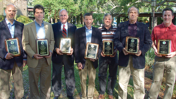 Winners of TTMA Plant Safety Awards for 2012 are left to right Rod Farlow Strick Trailers Rick Mullininx Great Dane Trailers Robert Foster Heil Trailer International John Cannon Brenner Tank Manufacturing Randy Williams Stephens Pneumatics Lynn Reinbolt Road Systems and Nick Eby M H Eby Inc