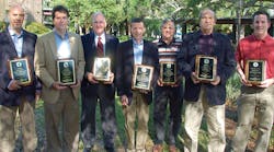 Winners of TTMA Plant Safety Awards for 2012 are, left to right: Rod Farlow, Strick Trailers; Rick Mullininx, Great Dane Trailers; Robert Foster, Heil Trailer International; John Cannon, Brenner Tank Manufacturing; Randy Williams, Stephens Pneumatics; Lynn Reinbolt, Road Systems; and Nick Eby, M. H. Eby Inc.