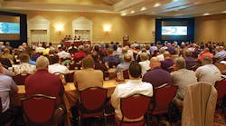 The fleet panel discussion attracts a crowd during the second general session of the TTMA convention in Point Clear AL.