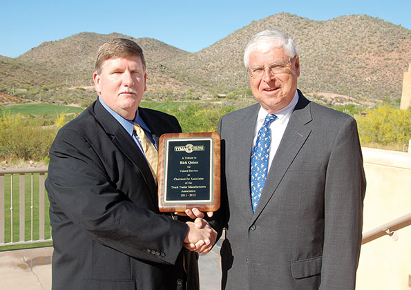 Bill Schaffer left thanks Rick Quinn for serving as chairman of the TTMA associate members for 20112012