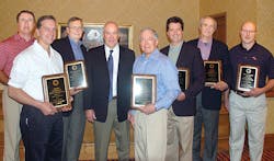 Participating in the presentation of the TTMA Plant Safety Awards are Randall Swift Heil Trailer International Jeff Thompson Timpte Inc Doug Chapple Brenner Tank LLC Glenn Harney TTMA chairman Paul Bennett Utility Trailer Mfg Rick Mullininx Great Dane Trailers Lynn Reinbolt Road Systems Inc and Scott Hevelone LBT Inc Participating in the presentation of the TTMA Plant Safety Awards are Randall Swift Heil Trailer International Jeff Thompson Timpte Inc Doug Chapple Brenner Tank LLC Glenn Harney TTMA chairman Paul Bennett Utility Trailer Mfg Rick Mullininx Great Dane Trailers Lynn Reinbolt Road Systems Inc and Scott Hevelone LBT Inc