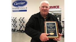 Wayne Merrill, service manager for Keizer Refrigeration, won the 2018 Dealer Service Manager of the Year award for the Carrier Transicold network.