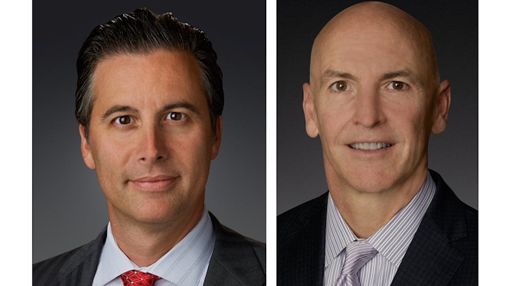 Meritor recently appointed Carl Anderson, left, senior VP and CFO, and Joe Plomin senior VP and president of the company&apos;s aftermarket, industrial and trailer businesses.