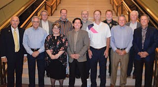 Leading the NTDA for 2016-2017 are, first row: Steve Robinson, Pressure Systems International, chairman; Dave Tomasello, Hale Trailer Brake &amp; Wheel; Gwen Brown, NTDA; president, Lyn Simon, onwaytrailers.com ; Mark Hall, Stoops Quality Trailer; Jamie Vaughn, Twin State Trailers; and Dale Martens, American Trailer &amp; Storage, first vice-chairman. Second row: Mike Shuemake, Central Valley Trailer Repair; Charlie Blyth, Blyth Trailer Sales; Richard Bloomquist, Badger Utility of Wisconsin LLC; Joel Hought Wallwork Truck &amp; Trailer Center, treasurer; and Geoff Reid, Hendrickson. Not shown: John Princing, Scientific Brake &amp; Equipment, second vice-chairman.