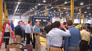 Vanguard National dealers and suppliers tour Vanguard&rsquo;s new 360,000-sq-ft dry-freight van plant in Trenton GA as part of a grand opening held November 3.
