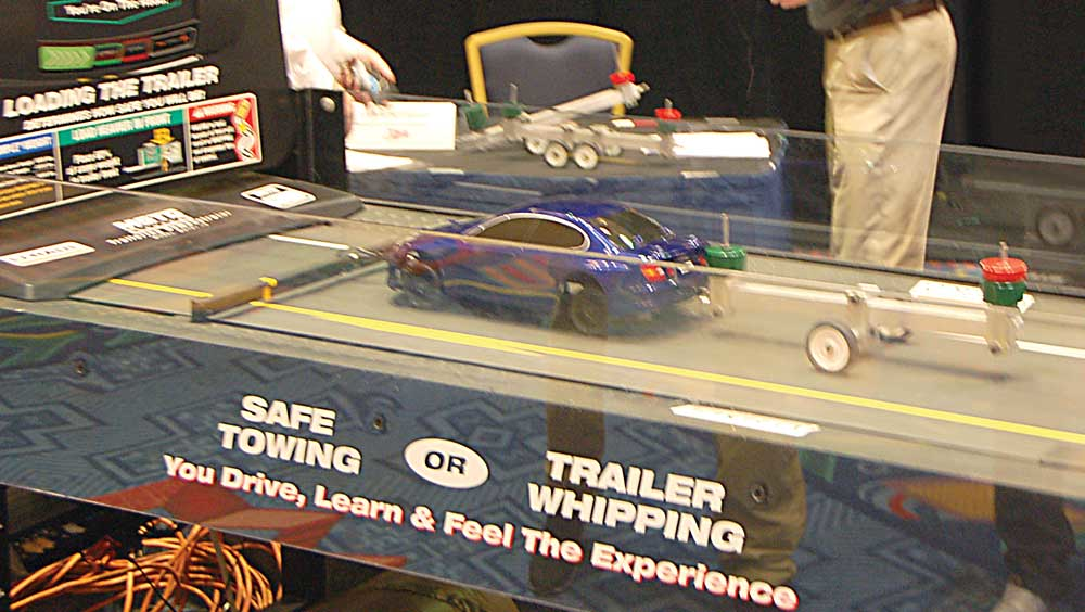 Proper loading can make the difference between safe trailer towing and trailer whipping In this UHaul demonstration a scale model car and trailer remain in place while the belt beneath them moves simulating road travel When the load is properly loaded the trailer performs as designed If the load is concentrated at the rear of the trailer as shown here minor lateral forces can cause the trailer to whip violently