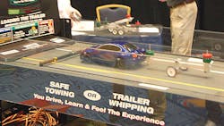 Proper loading can make the difference between safe trailer towing and trailer whipping In this UHaul demonstration a scale model car and trailer remain in place while the belt beneath them moves simulating road travel When the load is properly loaded the trailer performs as designed If the load is concentrated at the rear of the trailer as shown here minor lateral forces can cause the trailer to whip violently Proper loading can make the difference between safe trailer towing and trailer whipping In this UHaul demonstration a scale model car and trailer remain in place while the belt beneath them moves simulating road travel When the load is properly loaded the trailer performs as designed If the load is concentrated at the rear of the trailer as shown here minor lateral forces can cause the trailer to whip violently