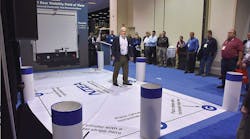 Steve Spata, the NTEA&rsquo;s technical assistance director, walks people through details of the new FMVSS 121 following his presentation&mdash;including which of these areas must be visible to the driver.