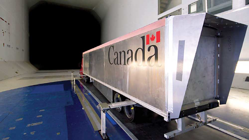 National Research Council Canada has conducted wind tunnel tests of 92 configurations of trailers and aerodynamic devices