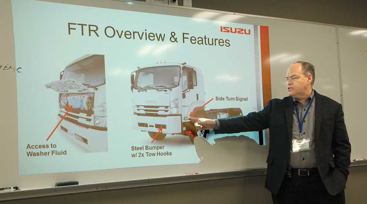 Andy Craig, director, Isuzu Commercial Truck of Canada, provides details on the new Isuzu FTR during the Canadian Transportation Equipment Manufacturers Conference in Vancouver BC October 26.