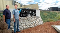 Rob Ikola, left, is the founder of Fabform Industries in Roseburg OR. His son Brandon, winner of this year&rsquo;s NATM Young Entrepreneur Award, has now taken over day-to-day operations of the trailer manufacturing company.