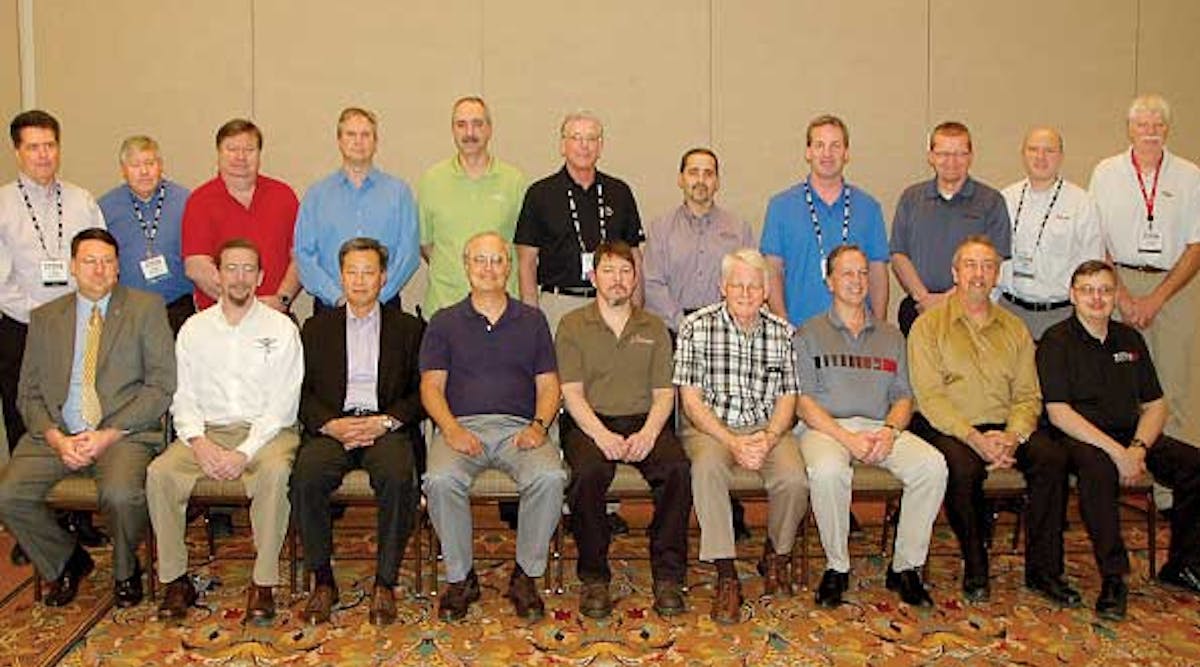 Attending the TTMA Engineering Committee at the TTMA convention are [front row, left to right]: Dan Giles, Fontaine Trailer Company; George Gauntt, Kentucky Trailer; Chris Lee, Great Dane Trailers; Jeff Bennett, Utility Trailer Manufacturing Co; Shannon Richardson, XL Specialized Trailers; Rod Ehrlich, Wabash National; Jeff Thompson, Timpte, Inc; Gary Fenton, Stoughton Trailers LLC; and John Freiler, TTMA. Back row: Rick Mullininx, Great Dane Trailers; Allen Peacock, Fontaine Trailer Company; Charlie Fetz, Great Dane Trailers; Jay Kulyk, Rogers Brothers Corporation; Andy Grow, East Manufacturing Company; Dave Shannon, MAC LTT; Ed Mansell, MAC LTT; Nick Eby, M.H. Eby Inc; John Rust, Trail King Industries; Peter Weis, Polar Tank Trailer LLC; and Tom Anderson, LBT Inc.