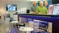 East Manufacturing&rsquo;s parts center has a new look. The company, known primarily as a trailer manufacturer, handles parts, sales, and service in a 130-mile radius of its headquarters in Randolph OH. Shown are Charlie Wells, vice-president; Dave dePoincy, president; and Dave Miedl, director of aftermarket parts and service.