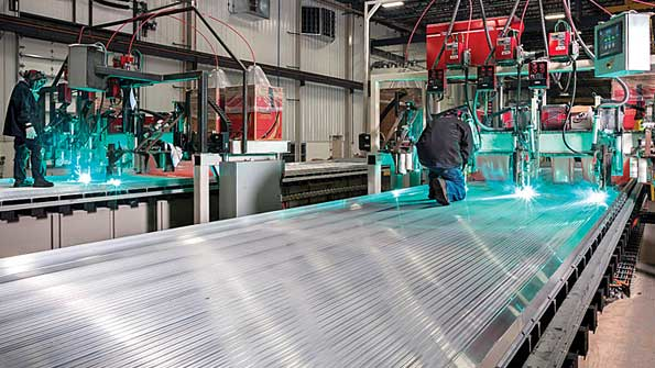 The long welds of trailer floors are an excellent application for gantry welding systems