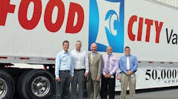 From left: Craig Bennett, senior vice-president, sales and marketing for Utility Trailer Manufacturing Co; Sam Cassell, plant manager for Utility&rsquo;s Glade Spring VA plant; Steve Smith, president and chief executive officer for Food City; Buddy Honaker, director of distribution for Food City; and Mike Tate, transportation manager for Food City.