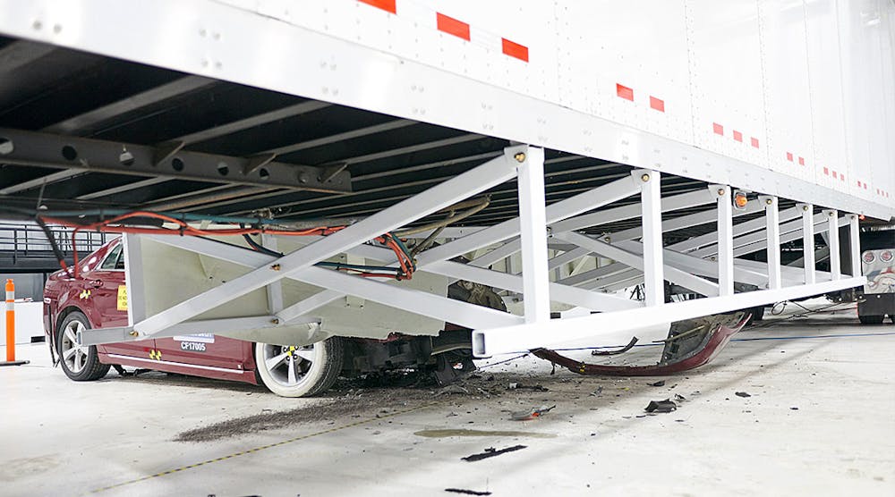 Following Tuesday&apos;s 40 mph test, the AngelWing&apos;s structure as seen from the opposite side of the trailer from the crash.
