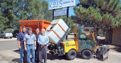 Kois Brothers Equipment in Denver CO complements its truck equipment business with several products that do what truckmounted equipment is not set up to do Ernie Scott Gary and George display an articulating vehicle the company has equipped for applications such as clearing hike and bike paths In the background is a new patentpending brine maker that the company has begun manufacturing and marketing throughout the US Kois Brothers Equipment in Denver CO complements its truck equipment business with several products that do what truckmounted equipment is not set up to do Ernie Scott Gary and George display an articulating vehicle the company has equipped for applications such as clearing hike and bike paths In the background is a new patentpending brine maker that the company has begun manufacturing and marketing throughout the US