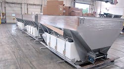 Stainless steel spreaders are ready to be shipped from the Buyers Products plant in Mentor OH. The company recently took over a 550,000-sq-ft building to produce aluminum and stainless steel products.
