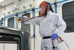 A PPG technician demonstrates its commercial coating application. A PPG technician demonstrates its commercial coating application.