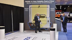 Steve Spata, NTEA&apos;s technical assistance director, goes over the new rear-vision system regulation at this year&apos;s Work Truck Show.