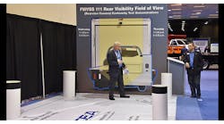 Steve Spata, NTEA&apos;s technical assistance director, goes over the new rear-vision system regulation at this year&apos;s Work Truck Show.