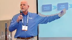 In a session at this year’s NATD annual convention, AZZ’s Jim Hutchison explains the powder-coating process. In a session at this year’s NATD annual convention, AZZ’s Jim Hutchison explains the powder-coating process.