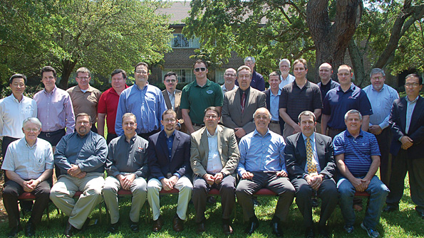 Trailer engineers attending the seated left to right Rod Ehrlich Wabash National Corporation Andy Tanner Talbert Manufacturing Jeff Thompson Timpte Inc George Gauntt Kentucky Trailer Dan Giles Fontaine Trailer Company Jeff Bennett Utility Trailer Manufacturing Jeff Sims TTMA and Randy Williams Stephens Pneumatics Standing left to right Christian Lee Hyundai Translead Rick Mullininx Great Dane Trailers John Rust Trail King Industries Charlie Fetz Great Dane Trailers Paul Hronec Talbert Manufacturing John Fr