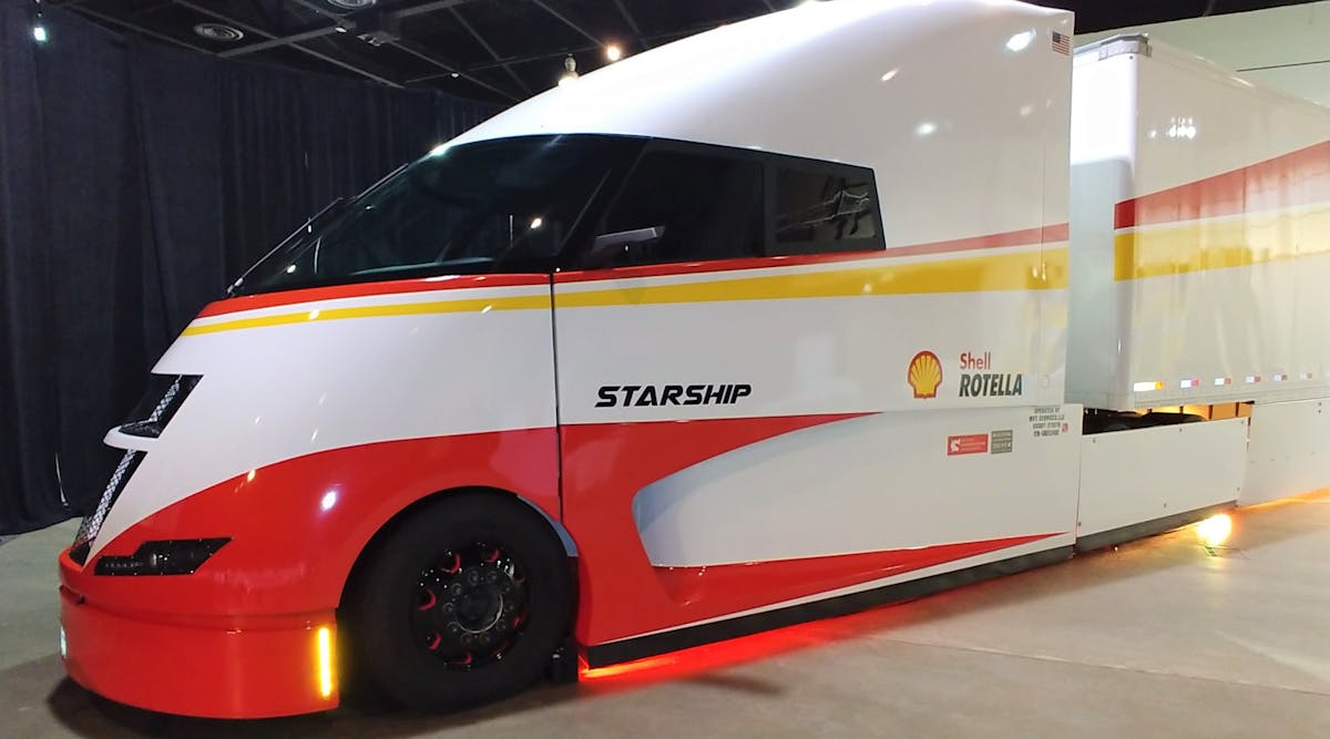 Shell showed off its Starship concept tractor-trailer and announced the results of its cross-country fuel-efficiency test during a presentation Tuesday at the Prime Osborn Convention Center in Jacksonville FL.