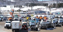 At Simard vehicles awaiting work or shipping are stored outside tagged and lined neatly At Simard vehicles awaiting work or shipping are stored outside tagged and lined neatly