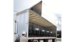 The sideopening ldquodoor wallsrdquo are constructed of aluminumskinned honeycombcored panels supported with aluminum extrusions and powered with a simple electrichydraulic power system The sideopening ldquodoor wallsrdquo are constructed of aluminumskinned honeycombcored panels supported with aluminum extrusions and powered with a simple electrichydraulic power system