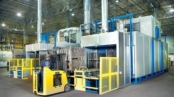 A forklift unloads a batch of remanufactured brake shoes at a newly enhanced remanufacturing center in Plainfield IN Meritor can now remanufacture 8 million brake shoes annually