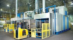 A forklift unloads a batch of remanufactured brake shoes at a newly enhanced remanufacturing center in Plainfield IN. Meritor can now remanufacture 8 million brake shoes annually. A forklift unloads a batch of remanufactured brake shoes at a newly enhanced remanufacturing center in Plainfield IN. Meritor can now remanufacture 8 million brake shoes annually.