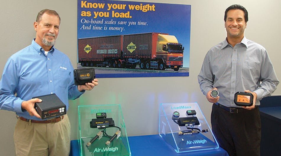 Air-Weigh, Eugene OR, is celebrating its 25th anniversary this year. Steve Womack, dealer sales manager, and Martin Ambros, president and CEO of Air-Weigh, display samples of products that the company has introduced recently.