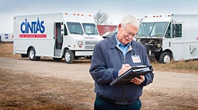 Al Freve, Morgan Olson&rsquo;s service center sales manager, compares a finished CINTAS vehicle [left] to a vehicle to be quoted and approved before any work can begin on this unit.