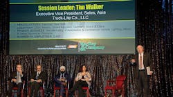 Tim Walker TruckLite moderates the global outlook panel discussion that includes Tom Clevinger Navistar Bill Gordon Bergstrom Jeev Khanduja Automann and Emily Poladian Firestone Industrial Products Tim Walker TruckLite moderates the global outlook panel discussion that includes Tom Clevinger Navistar Bill Gordon Bergstrom Jeev Khanduja Automann and Emily Poladian Firestone Industrial Products