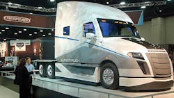 Daimler Trucks North America unveiled its SuperTruck at a the 2015 MidAmerica Trucking Show It combines a custom Freightliner tractor with a highly modified trailer that is based on a standard Strick sheet and post dryfreight van Daimler Trucks North America unveiled its SuperTruck at a the 2015 MidAmerica Trucking Show It combines a custom Freightliner tractor with a highly modified trailer that is based on a standard Strick sheet and post dryfreight van