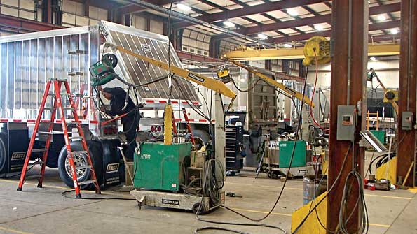 The service shop does custom work on new trailers as well as repairing trailers that have been in service