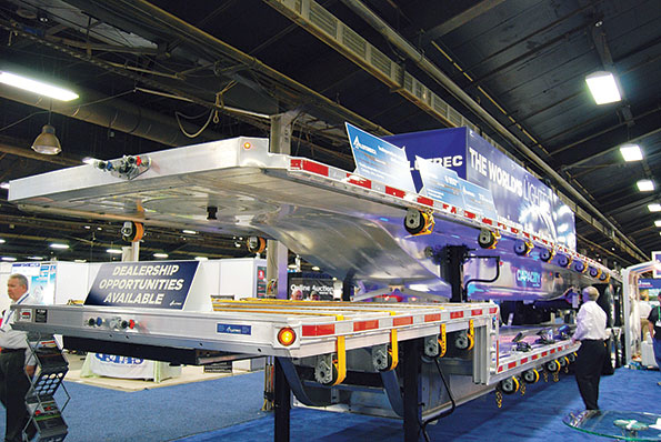The new Alutrec ldquoCapacityrdquo flatbed is shown loaded aboard an Alutrec dropdeck platform at the MidAmerica Trucking Show in Louisville Note how the smooth underbody transitions from the upper coupler to the deeper midsection