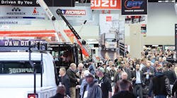The crowd streams in for the opening of The Work Truck Show 2019 exhibition hall at the Indiana Convention Center. More than 14,000 professionals from 28 countries attended the industry&rsquo;s broadest display of vocational trucks and equipment.
