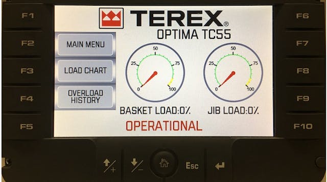 The initial screen on Terex&rsquo;s Load Alert indicates the system is operational.
