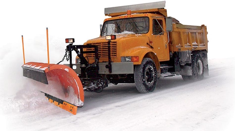 Winter Equipment&apos;s truck-mounted Razor XL carbide insert snowplow cutting edge system.